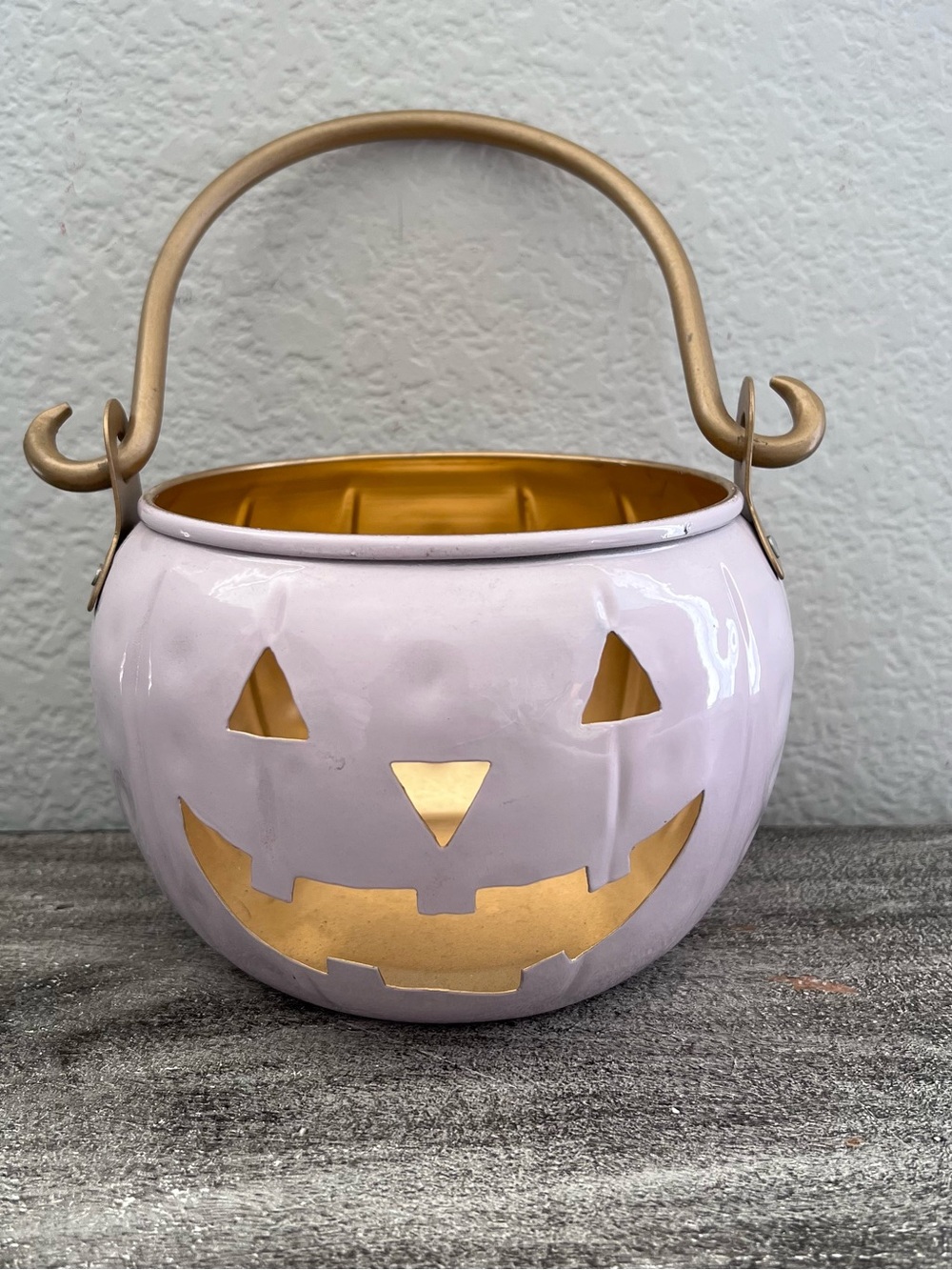 MORTAR & BONE Metal Bucket JACK O LANTERN Pink and Gold